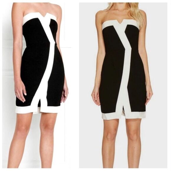 Rachel Zoe Asymmetrical Strapless Dress NWT !!! Black & White Size 6 Small - Picture 1 of 13